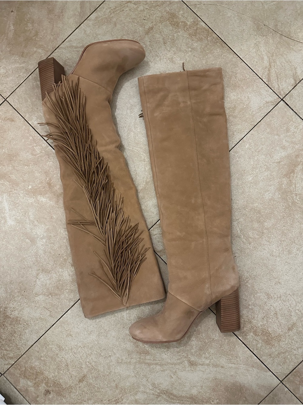 Sam Edelman Fringe Over-the-Knee Boots - Tan Brown - Picture 2 of 5